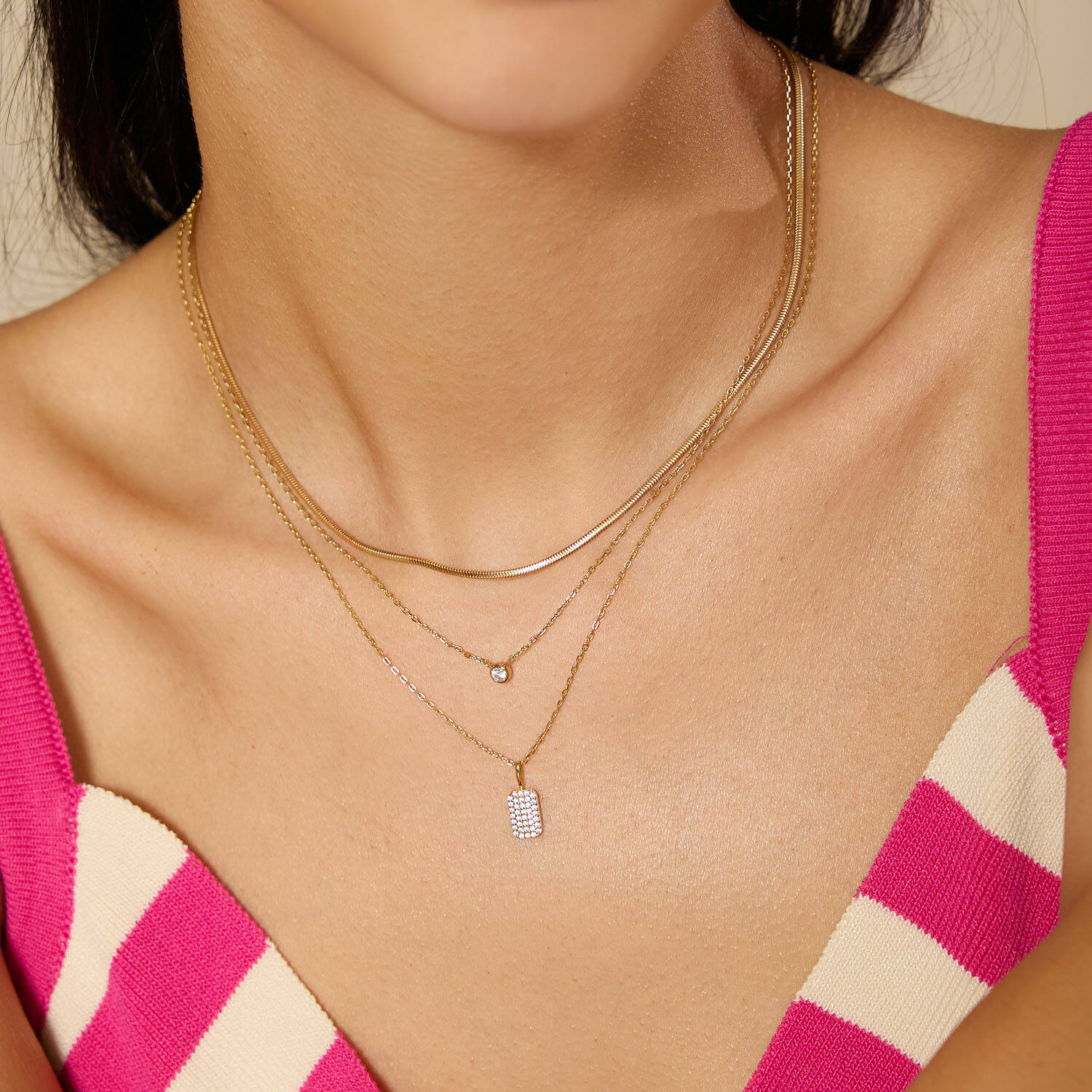  Sunny Sparkler - Necklaces with pendant - Silver / 14kt GP - Zirconia - 46-50 cm